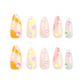 VIBEFICANT GLAZE Cute Crystal Swirl Pastel with Color Beads Medium Almond Press-On Nails